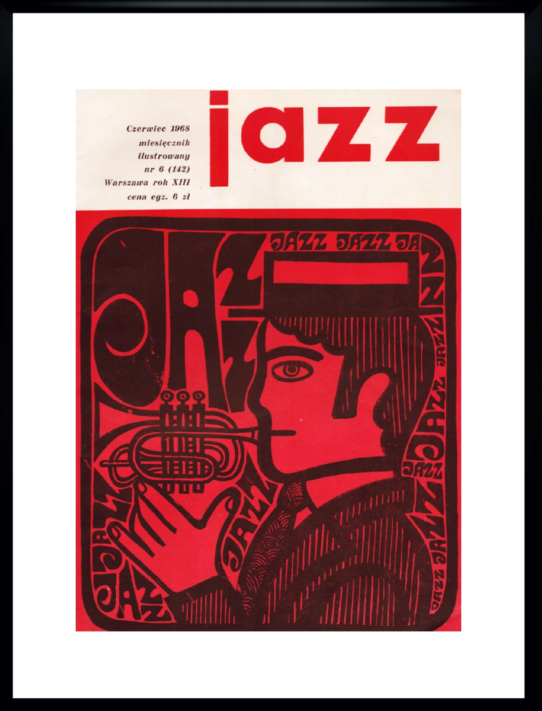 Poster Jazz 30x40 cm, red, paper, by A. Krajewski, Poland, 1960s