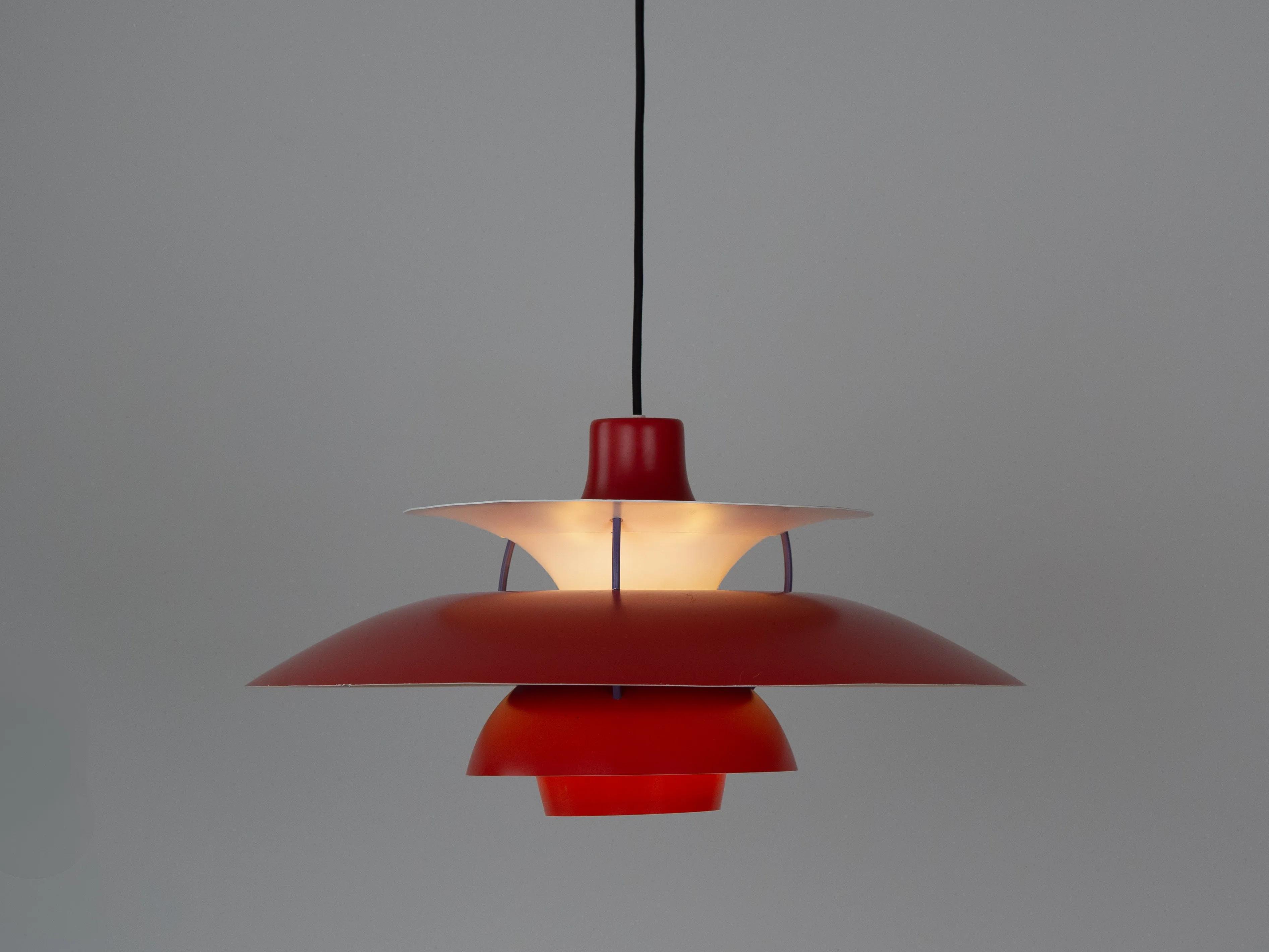 Red Aluminum PH 5 Pendant Lamp, by P. Henningsen for Louis Poulsen