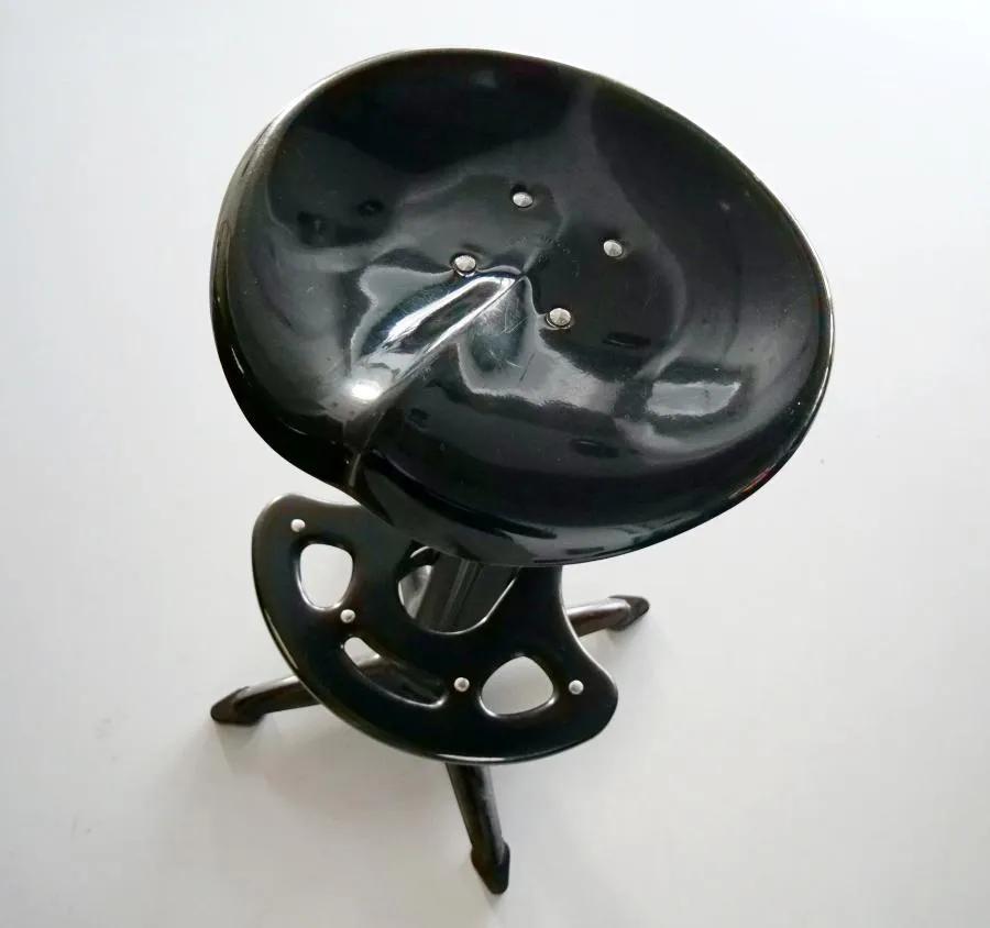 Bar stool Lotus, black metal, by Y. Sasamoto, Dulton, Japan, 1980s