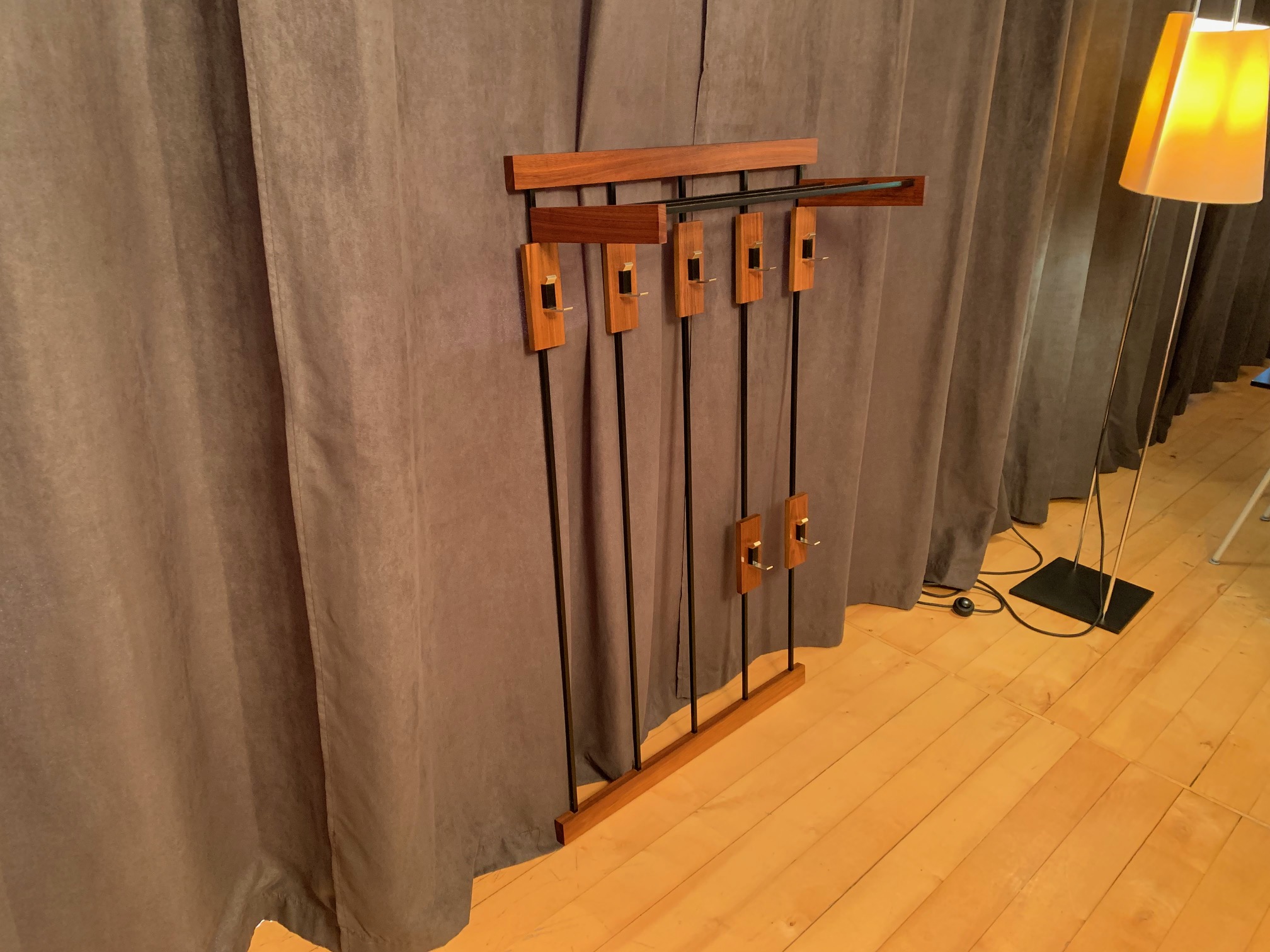 Wall-mounted rack, walnut brown, black steel, 1960s - Wall-mounted ...