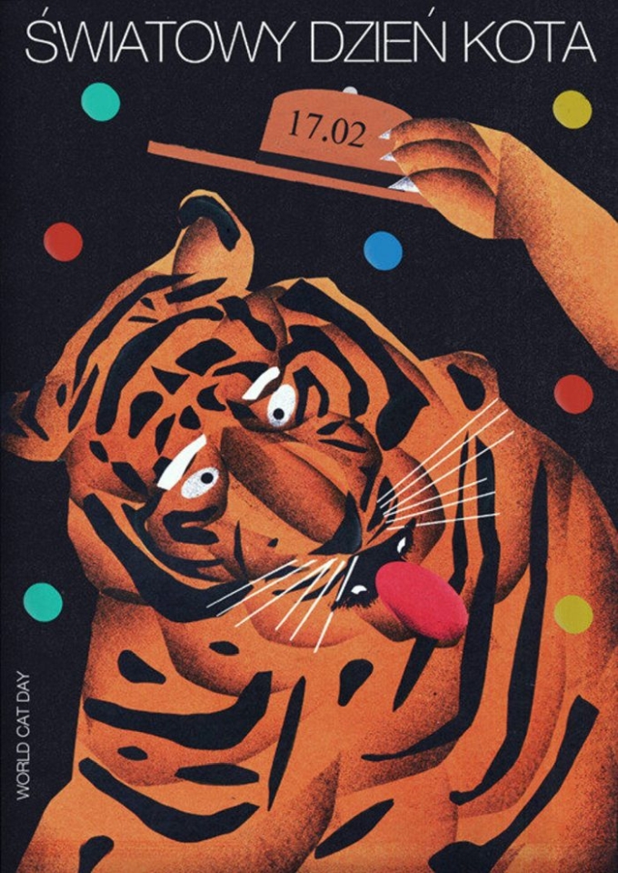 Poster World Cat Day, Tiger in a Hat, 30x40 cm, by J. Zasada